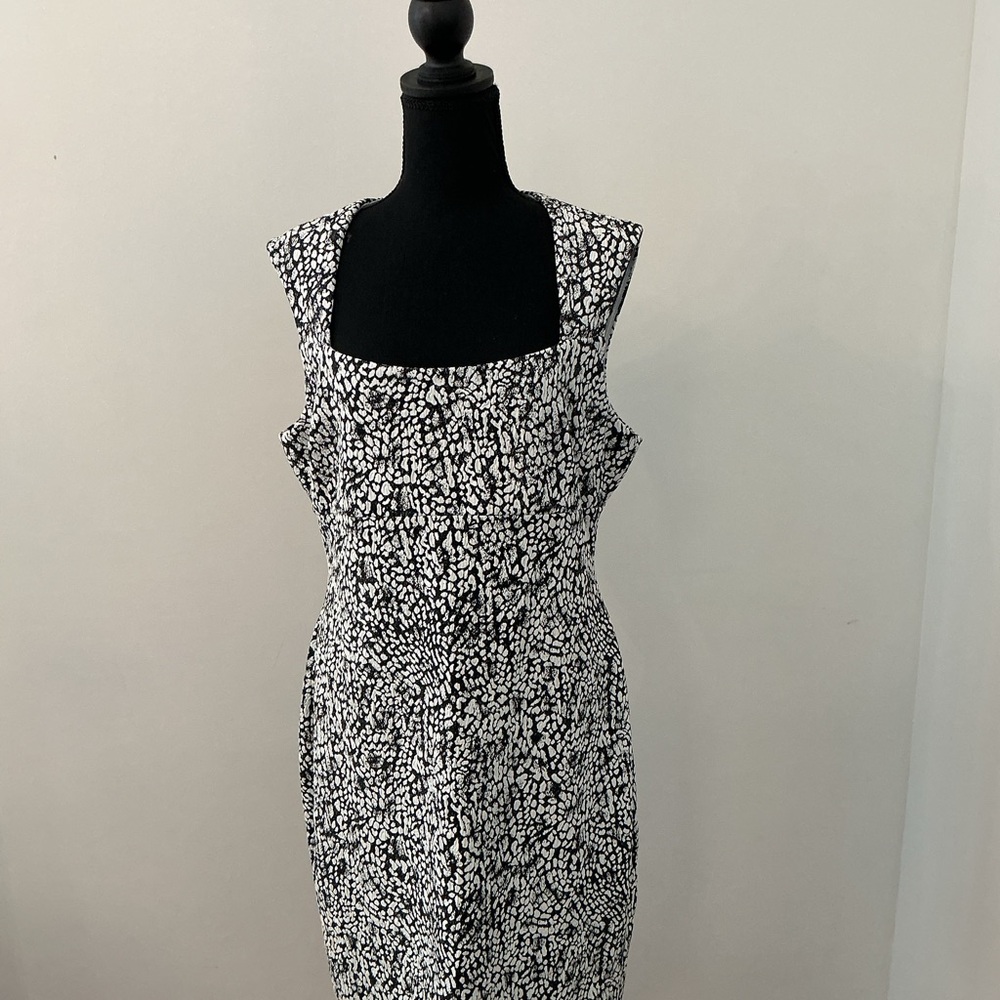 Cache Black and White Midi Dress